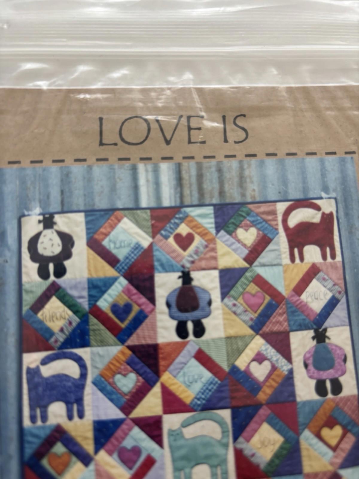 The Chook Shed - Love is - Patchwork Wall Hanger Sew Stitch Vintage Craft - Come Sell Nearly Anything