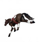 Set of 2 Brown Plastic Toy Horses with Saddle and Base