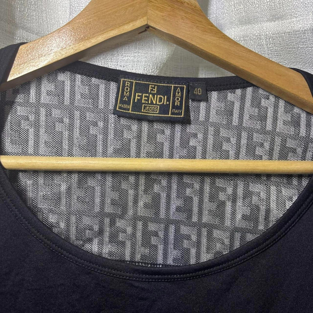 Black Fendi Size 40 3/4 sleeve top with mesh details #Fendi #MeshDetails - Come Sell Nearly Anything
