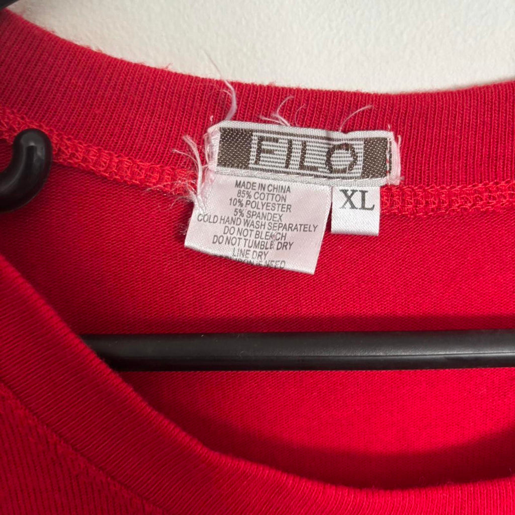 FILO Women's Red Long Sleeve Top with Black Abstract Design and Rhinestones, XL - Come Sell Nearly Anything