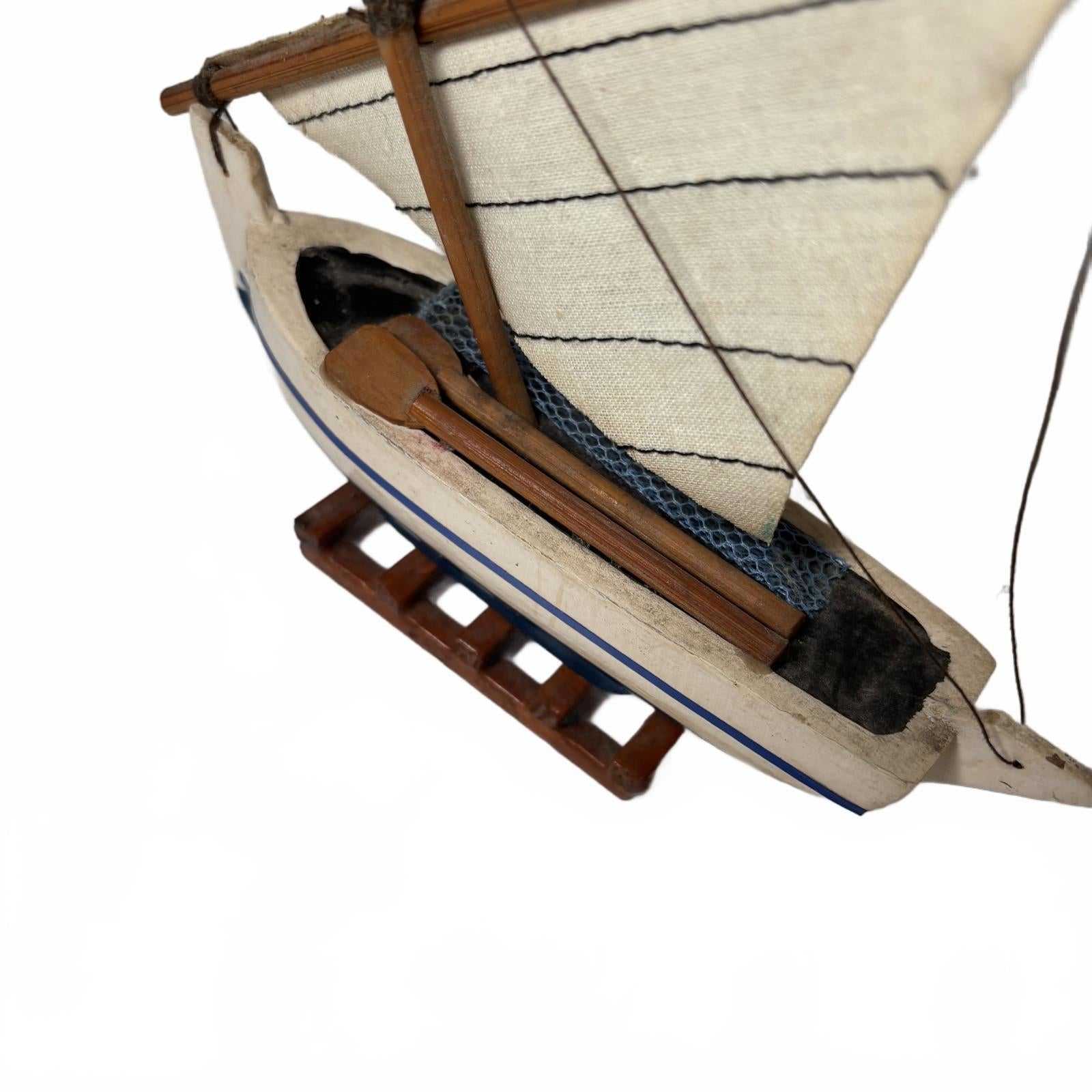 Handmade Wooden Model Boat 19cm x 18cm x 3cm Decorative Sailboat