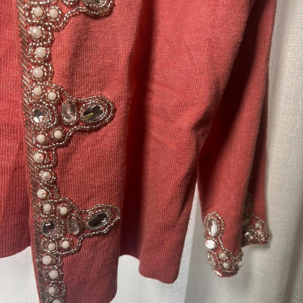 Dusk Pink cardigan with silver beading and pearl details #glamour size M - Come Sell Nearly Anything