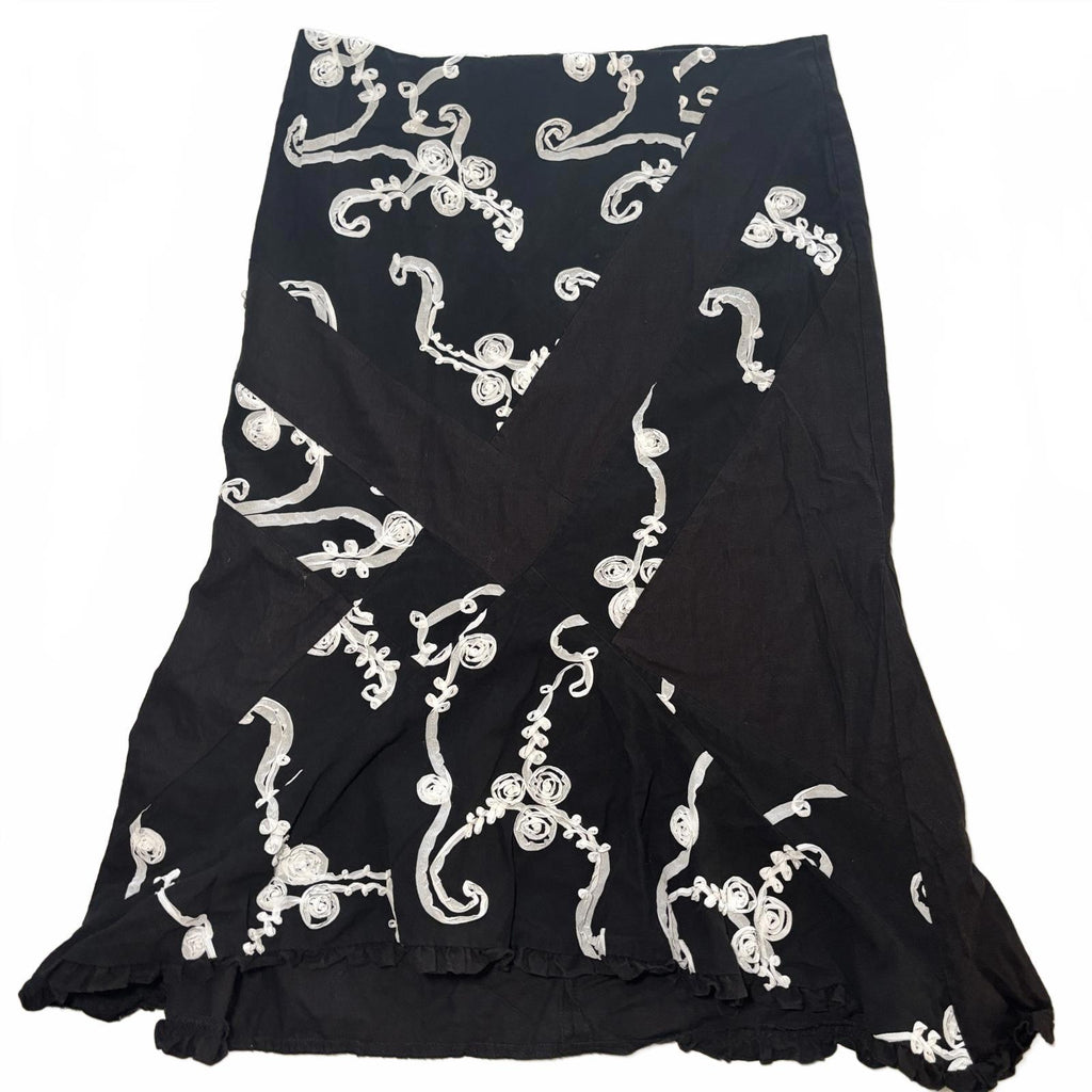 Country Belle Women's Black Linen Cotton Skirt Size 16 Vintage Style