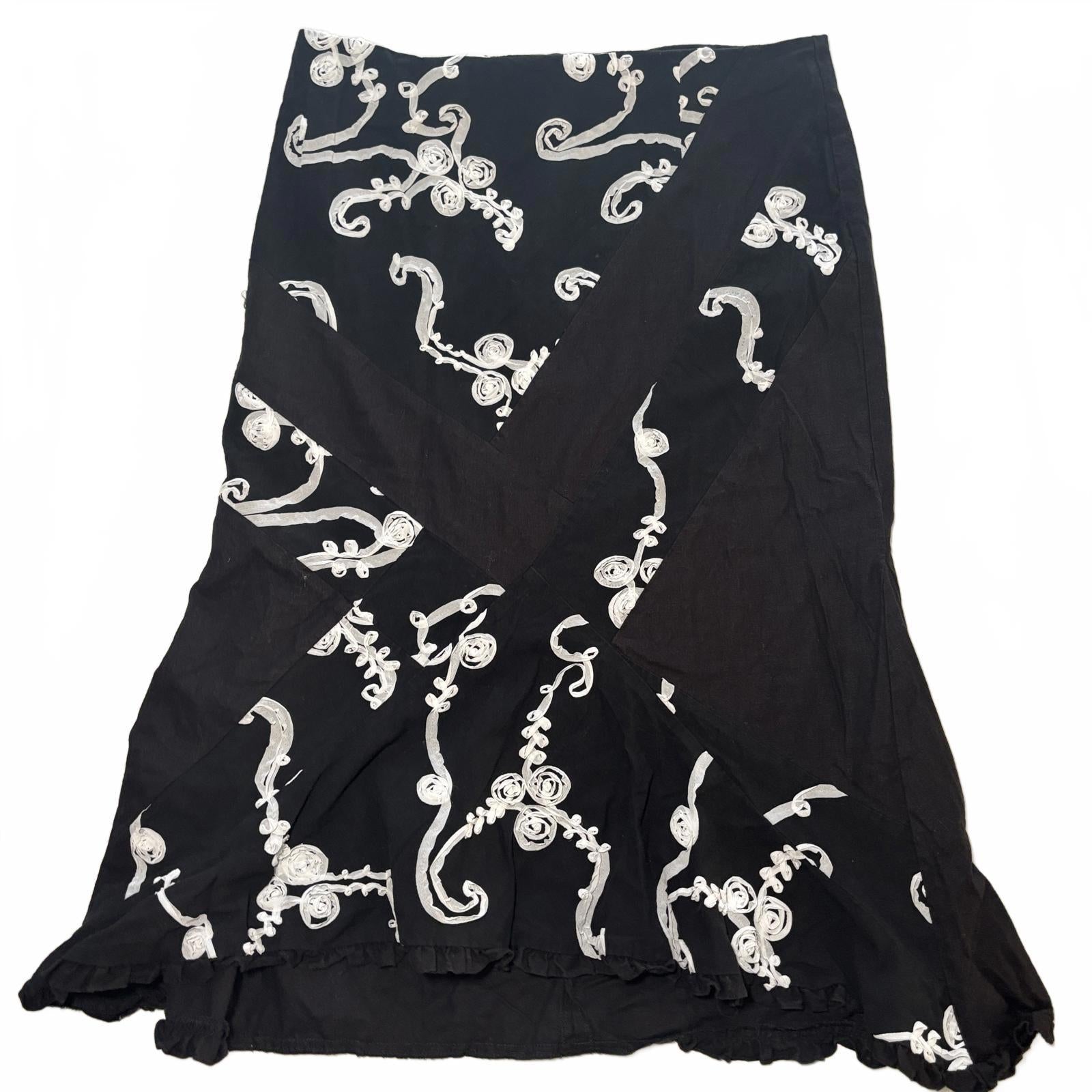 Country Belle Women's Black Linen Cotton Skirt Size 16 Vintage Style