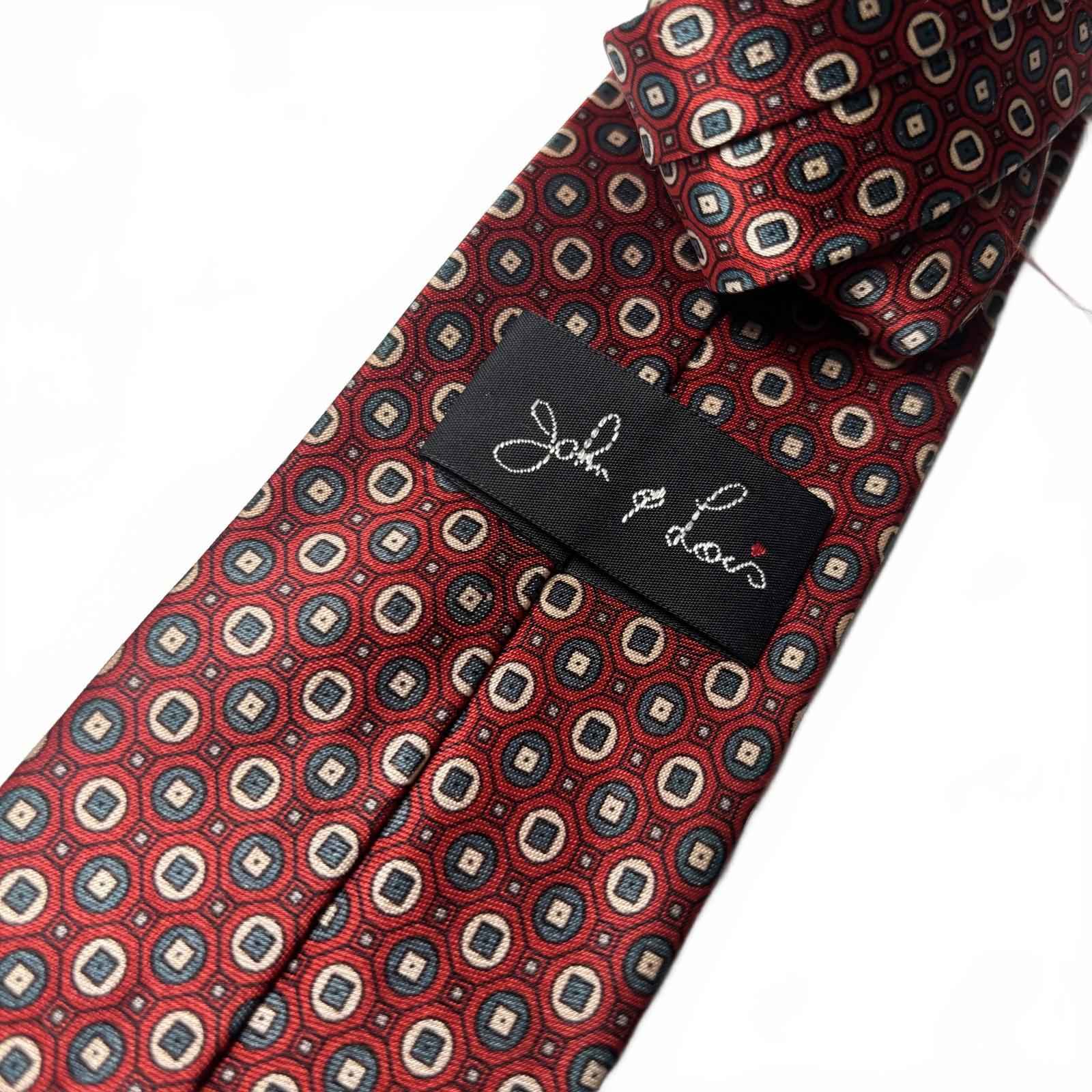 John & Lou Men's Tie Red Geometric Pattern Classic Style