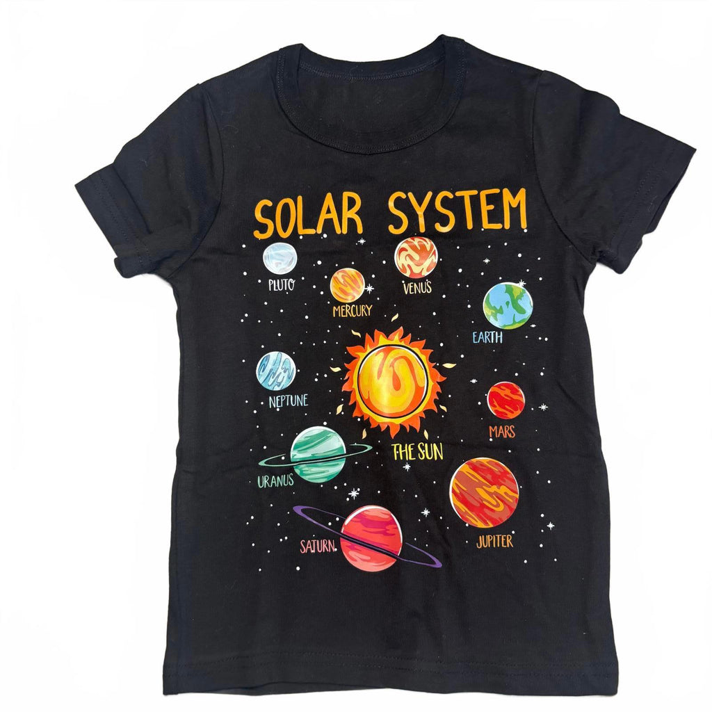 Generic Solar System Graphic Black T-Shirt Medium Kids Science Space Tee