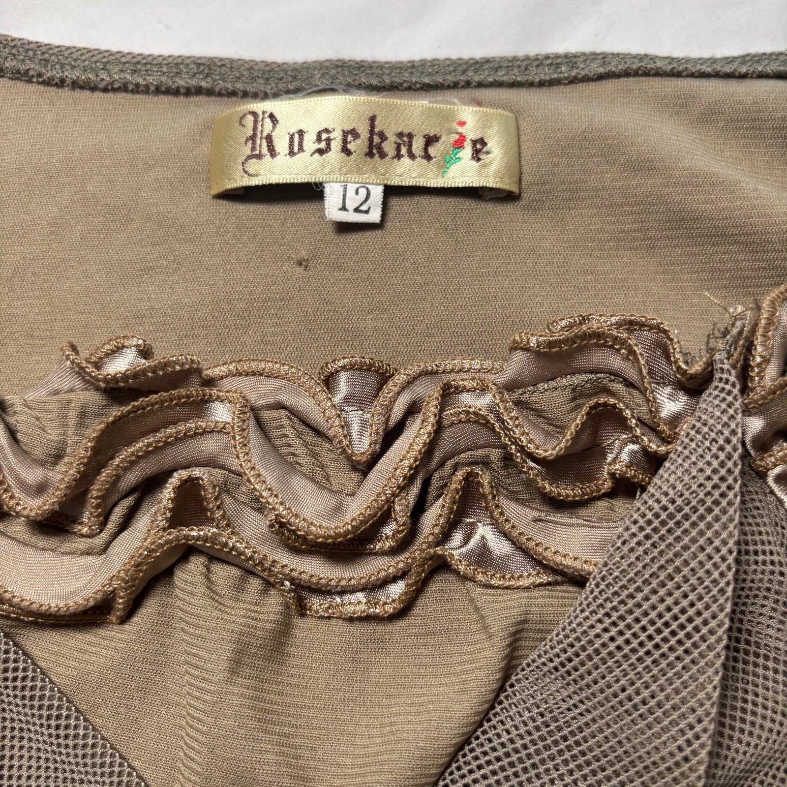 Rosekar Women's Long Sleeve Top Size 12 Mesh Ruffle Detail - Come Sell Nearly Anything