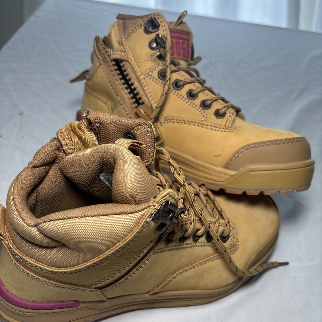 Hard Yakka 3056 Women's Work Boots. 6.5 Steel Cap Safety Wheat Lace Zip Y60240