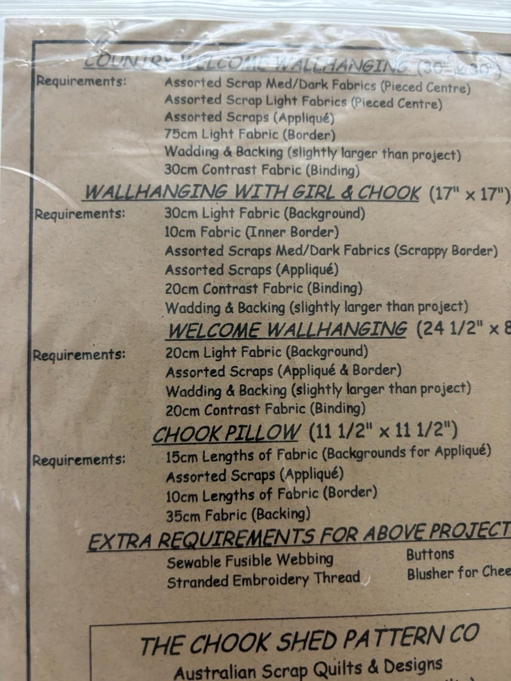 The Chook Shed - Country Welcome Patchwork Wall Hanger Sew Pattern Vintage Craft - Come Sell Nearly Anything