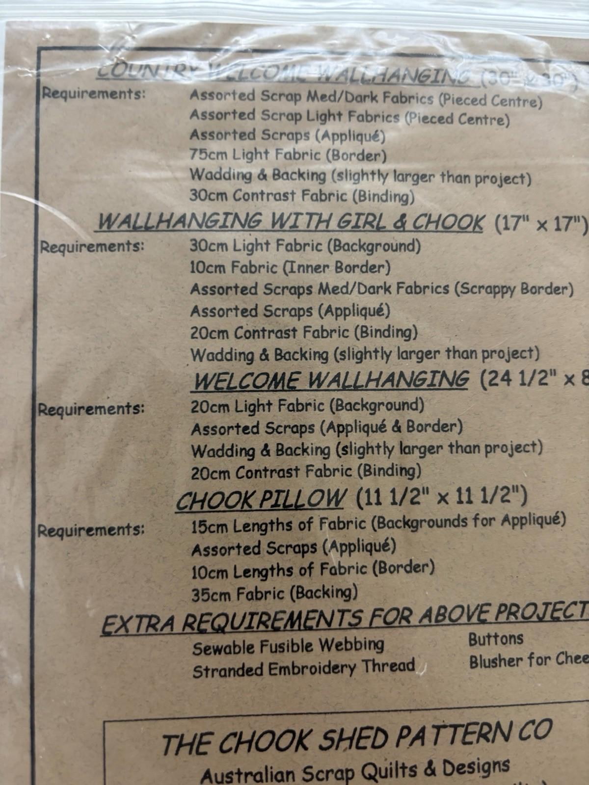 The Chook Shed - Country Welcome Patchwork Wall Hanger Sew Pattern Vintage Craft - Come Sell Nearly Anything