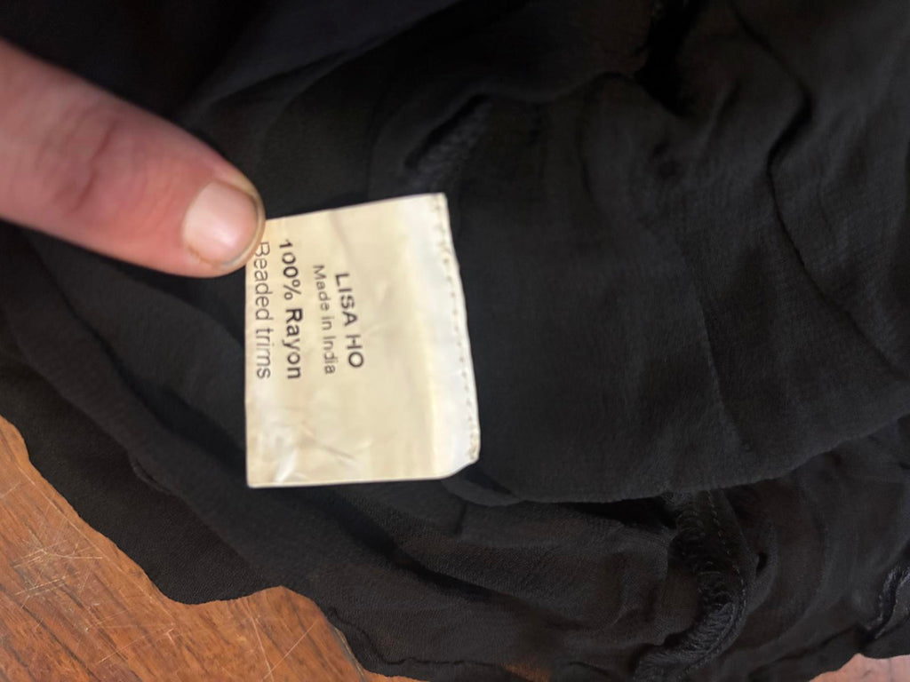 Black Lisa Ho Rayon Dress with Beaded Trim Accents - Come Sell Nearly Anything