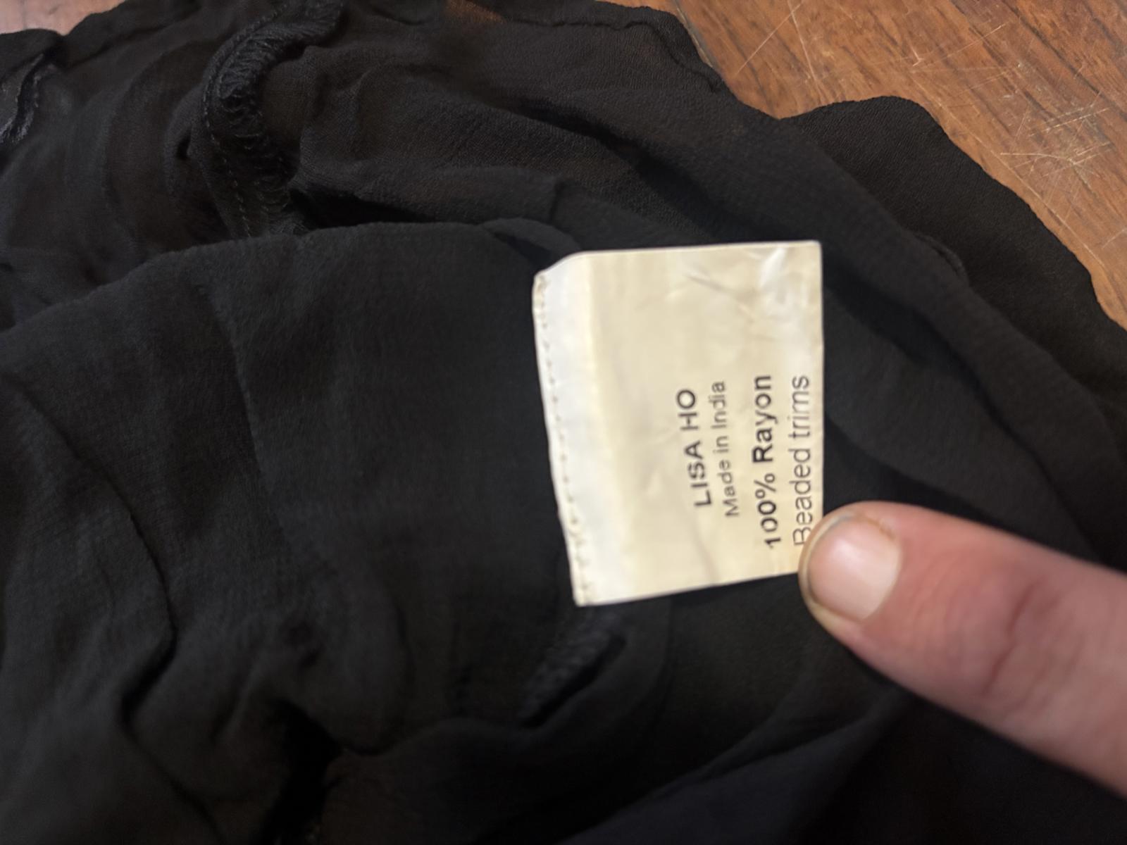 Black Lisa Ho Rayon Dress with Beaded Trim Accents - Come Sell Nearly Anything