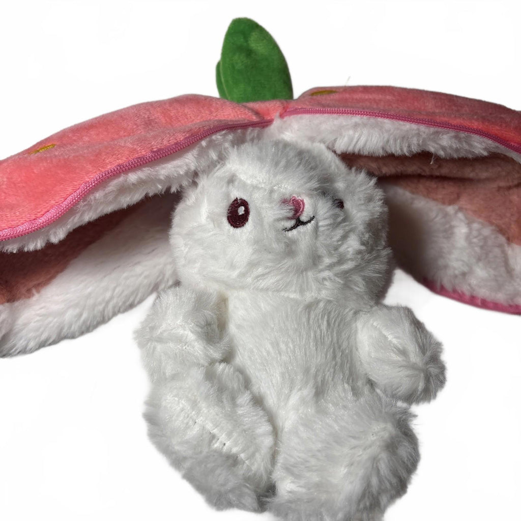 Strawberry With White Bunny Plush Zip Up Reversible Stuffed Animal 5.5"
