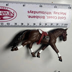 Set of 2 Brown Plastic Toy Horses with Saddle and Base