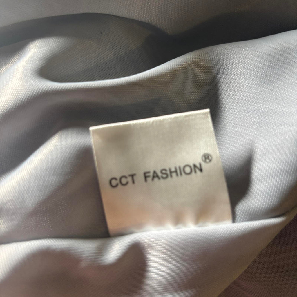 Women's CCT Fashion Silver Satin Bubble Hem Skirt with Ribbon Detail Size M BNWT