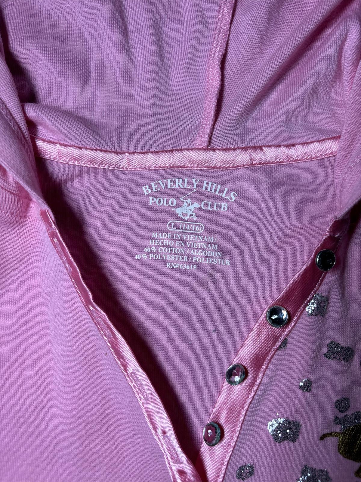 Beverly Hills Polo Club Pink Hooded Polo Shirt Size L/14-16 - Come Sell Nearly Anything