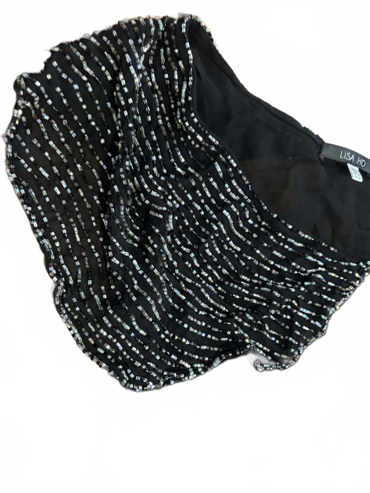 Black Lisa Ho Rayon Dress with Beaded Trim Accents - Come Sell Nearly Anything