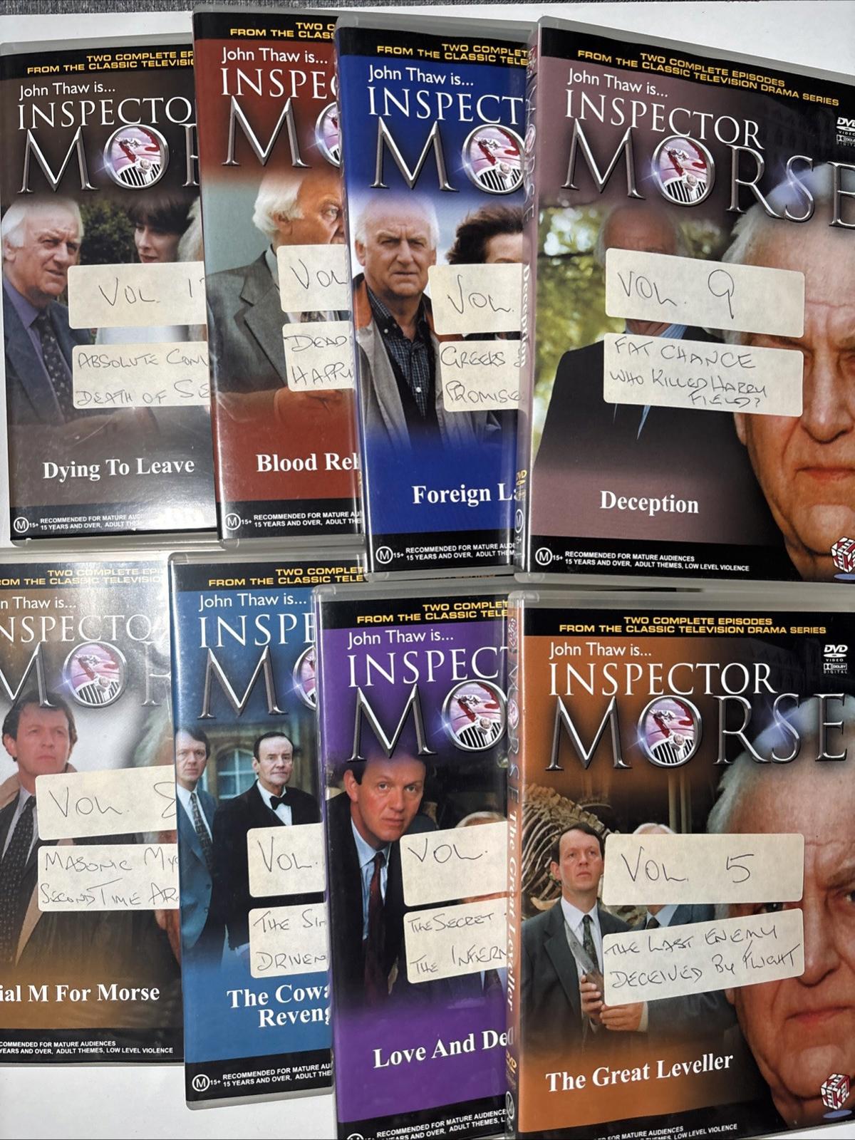 Inspector Morse Vil 5-12 . Lot of 8 DVDs, John Thaw, Two Epds each