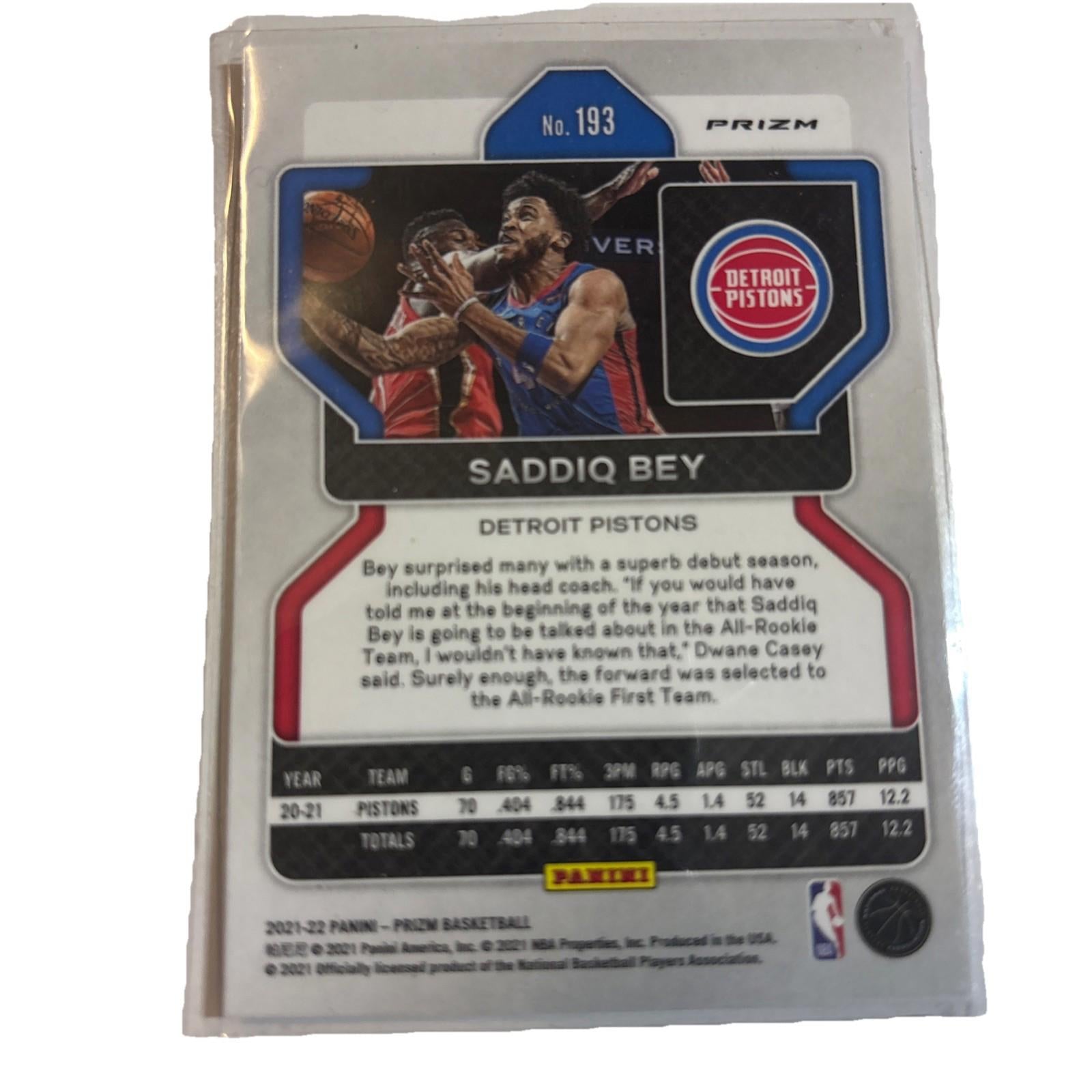 2021-22 Saddiq Bey Panini Prizm Red White & Blue Prizm #193 Pistons
