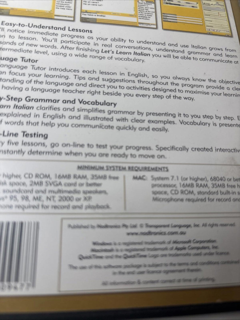 Let's Learn Italian 2002 PC Full Version Software Interactive Learning Brand New