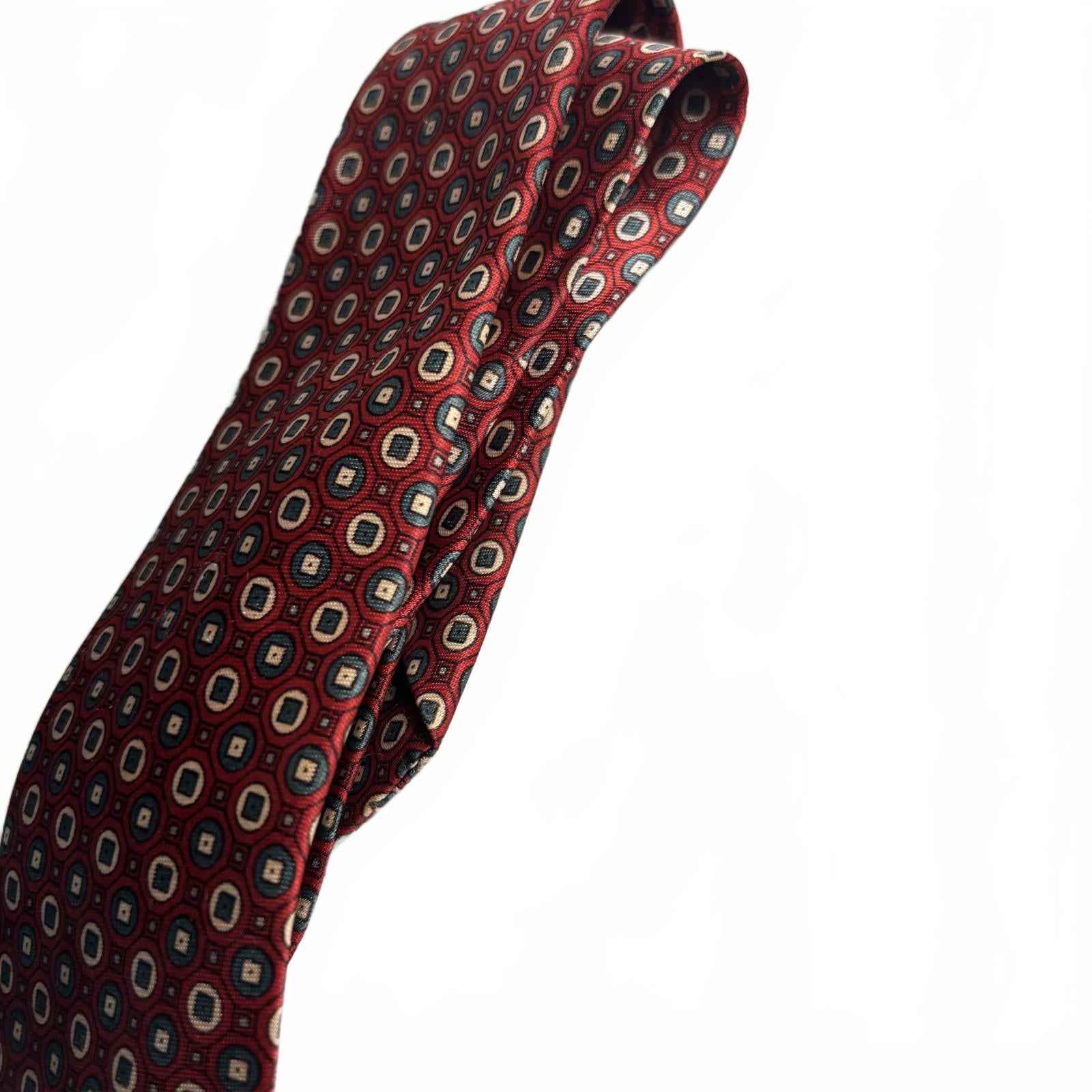 John & Lou Men's Tie Red Geometric Pattern Classic Style