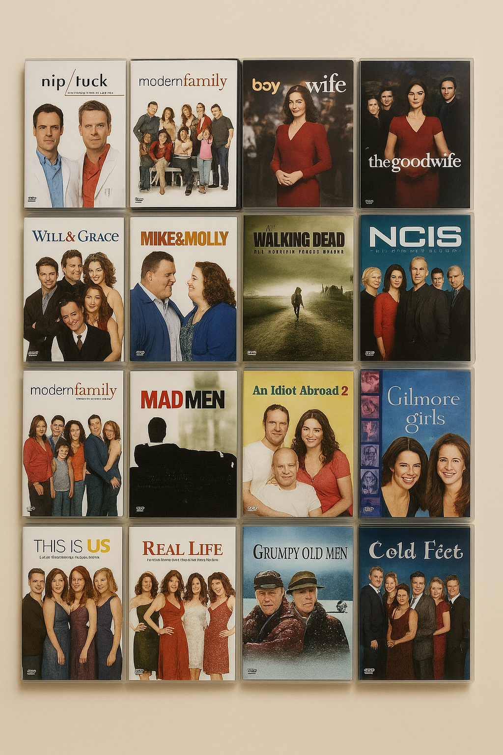 Collection of TV show posters on a wall
