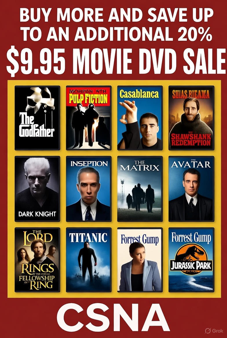 $9.95 Movie DVD Sale - Buy More Save 20% - The Godfather, Pulp Fiction, Shawshank Redemption & More - CSNA