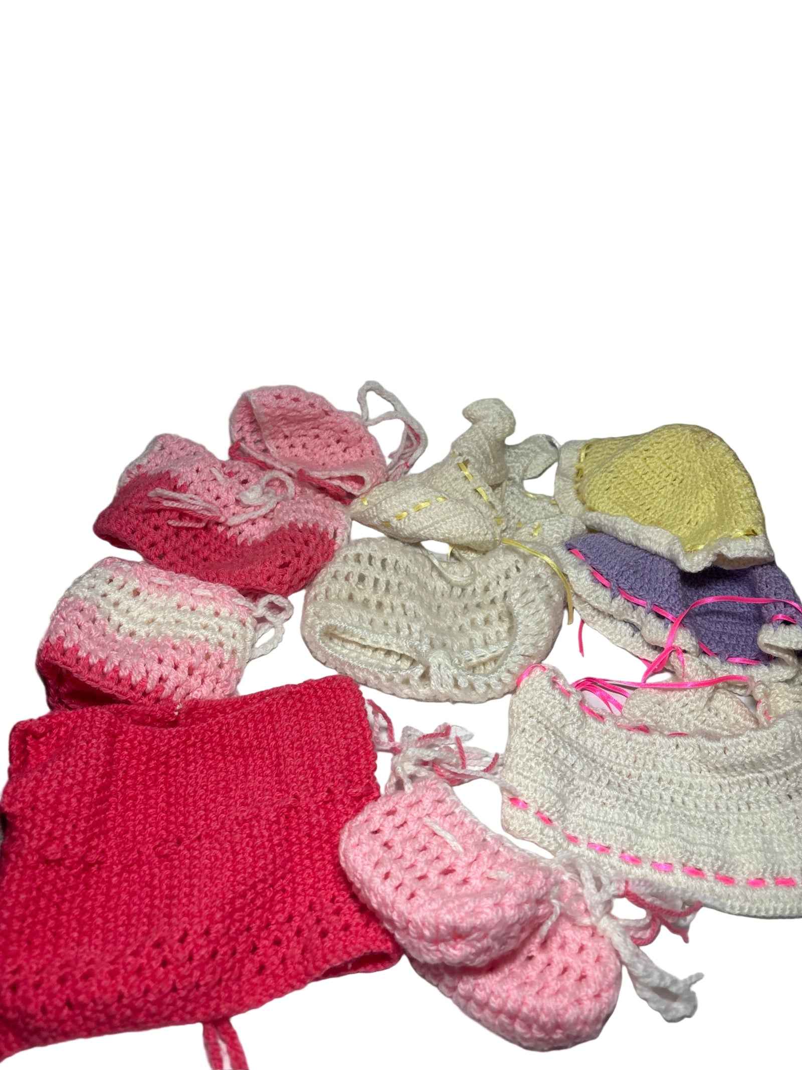 Mixed Vintage Doll Clothes Lot Shoes, Crochet Cap And Misc.