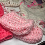 Mixed Vintage Doll Clothes Lot Shoes, Crochet Cap And Misc.