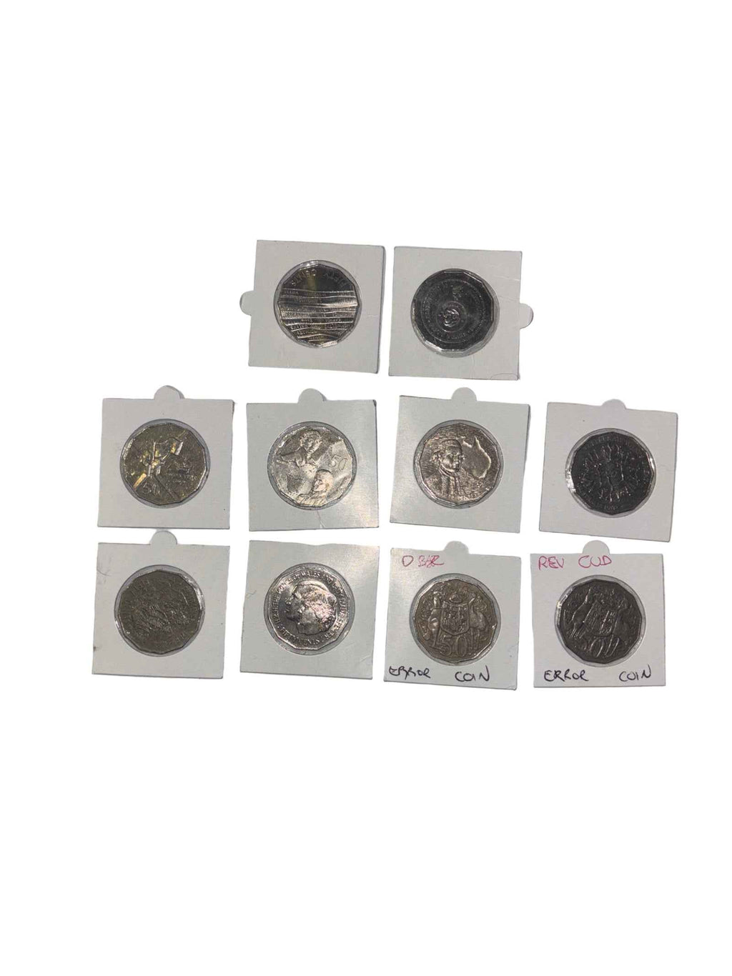8x Unique 50c Coin Circulated And 2 Error Coins Good Condition In 2x2