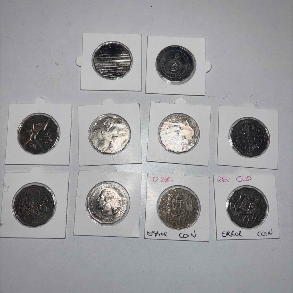 8x Unique 50c Coin Circulated And 2 Error Coins Good Condition In 2x2