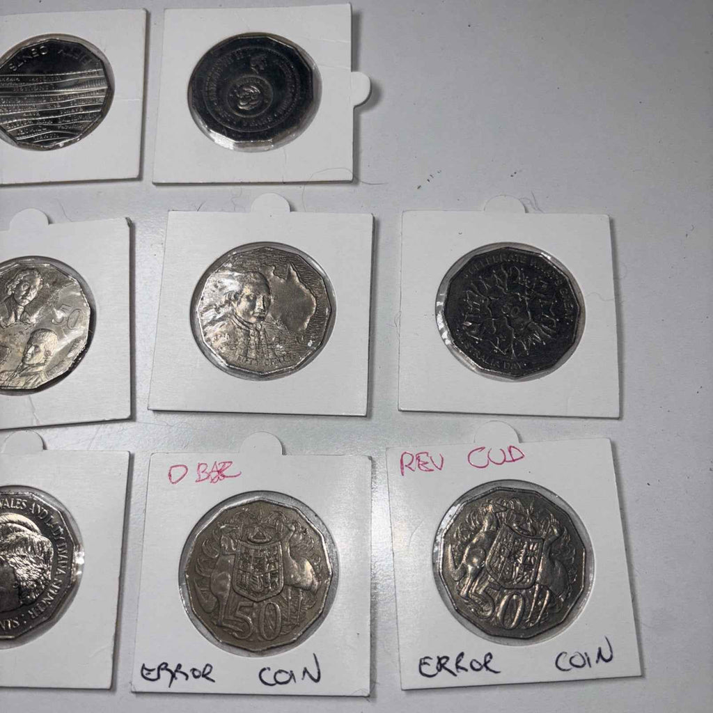 8x Unique 50c Coin Circulated And 2 Error Coins Good Condition In 2x2