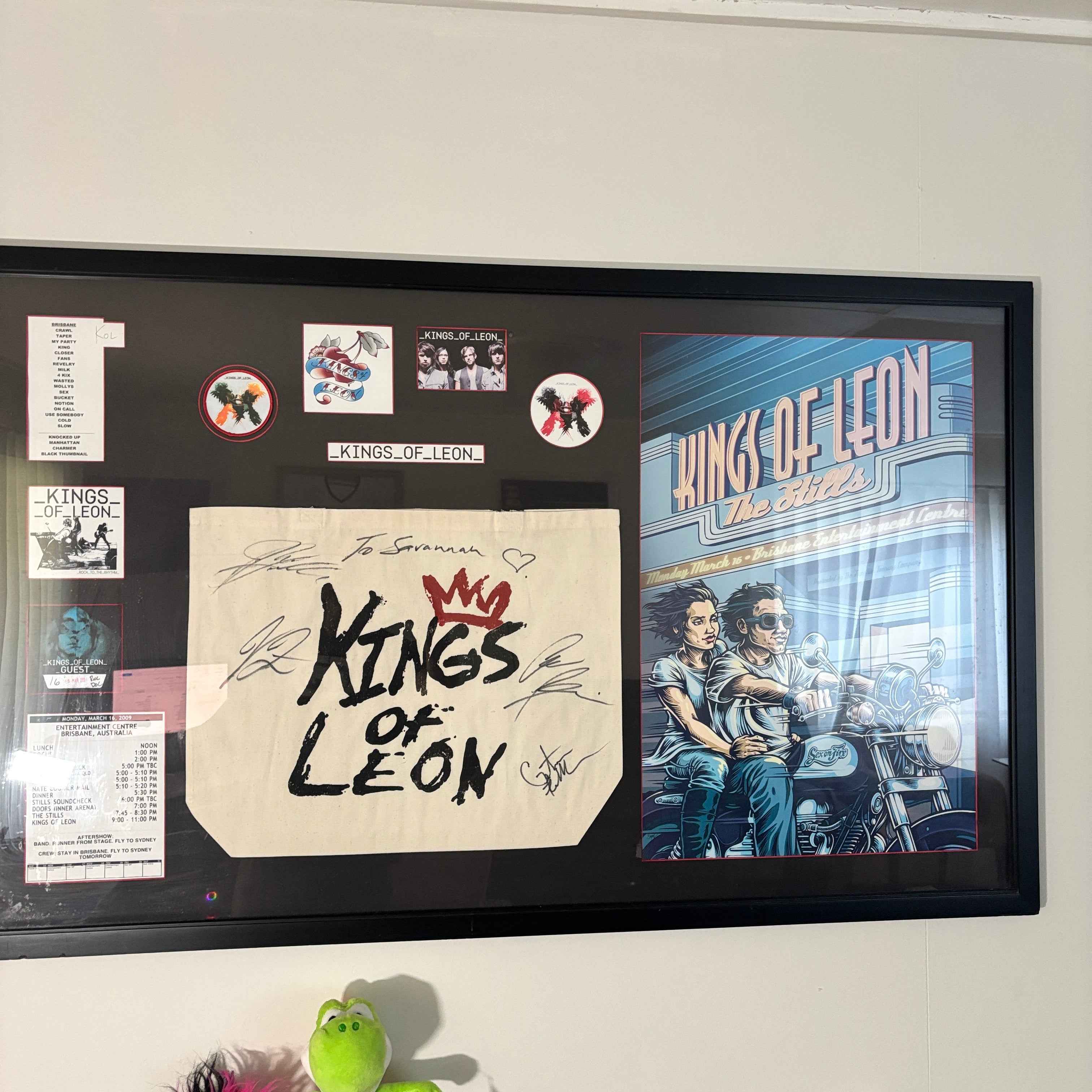 Framed The Kings of Leon Signed Brisbane Concert Poster by Daymon Greulich & Band Items 1.3m Wide