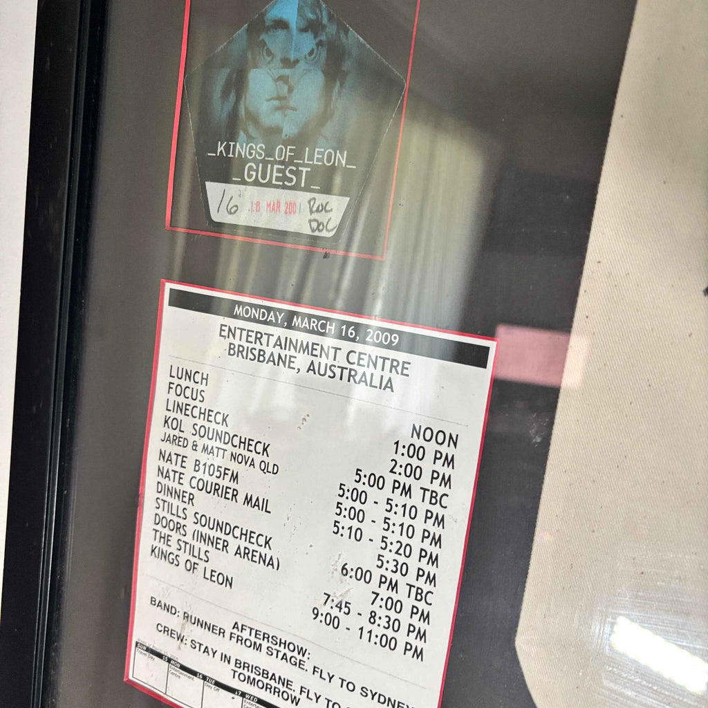 Framed The Kings of Leon Signed Brisbane Concert Poster by Daymon Greulich & Band Items 1.3m Wide