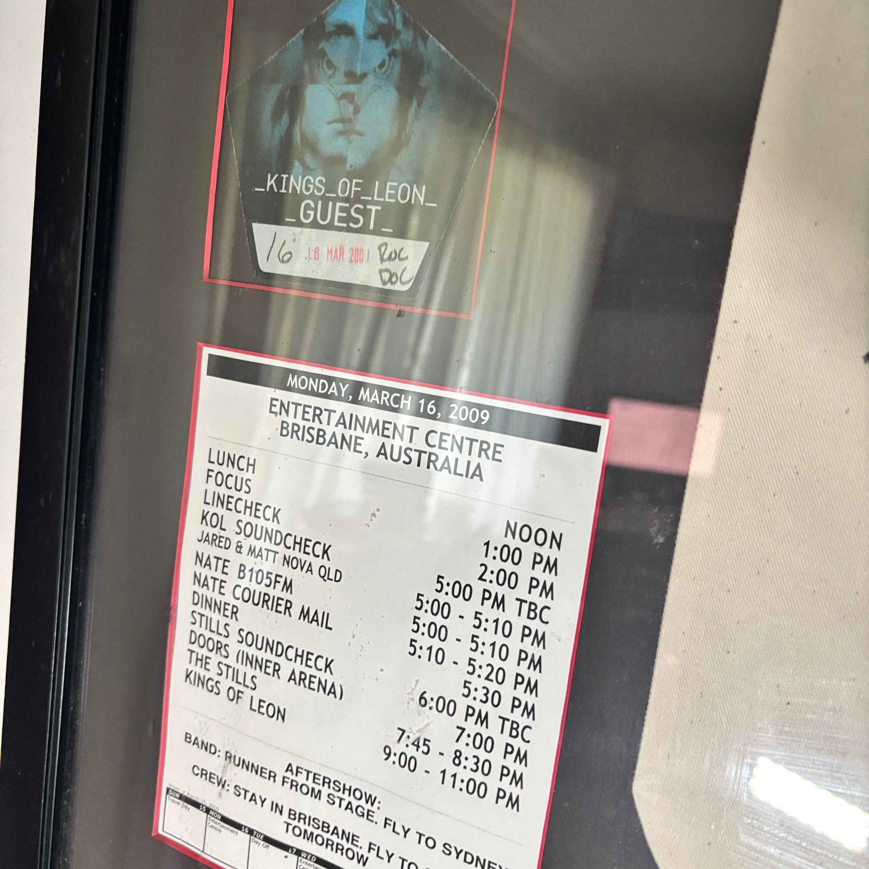 Framed The Kings of Leon Signed Brisbane Concert Poster by Daymon Greulich & Band Items 1.3m Wide