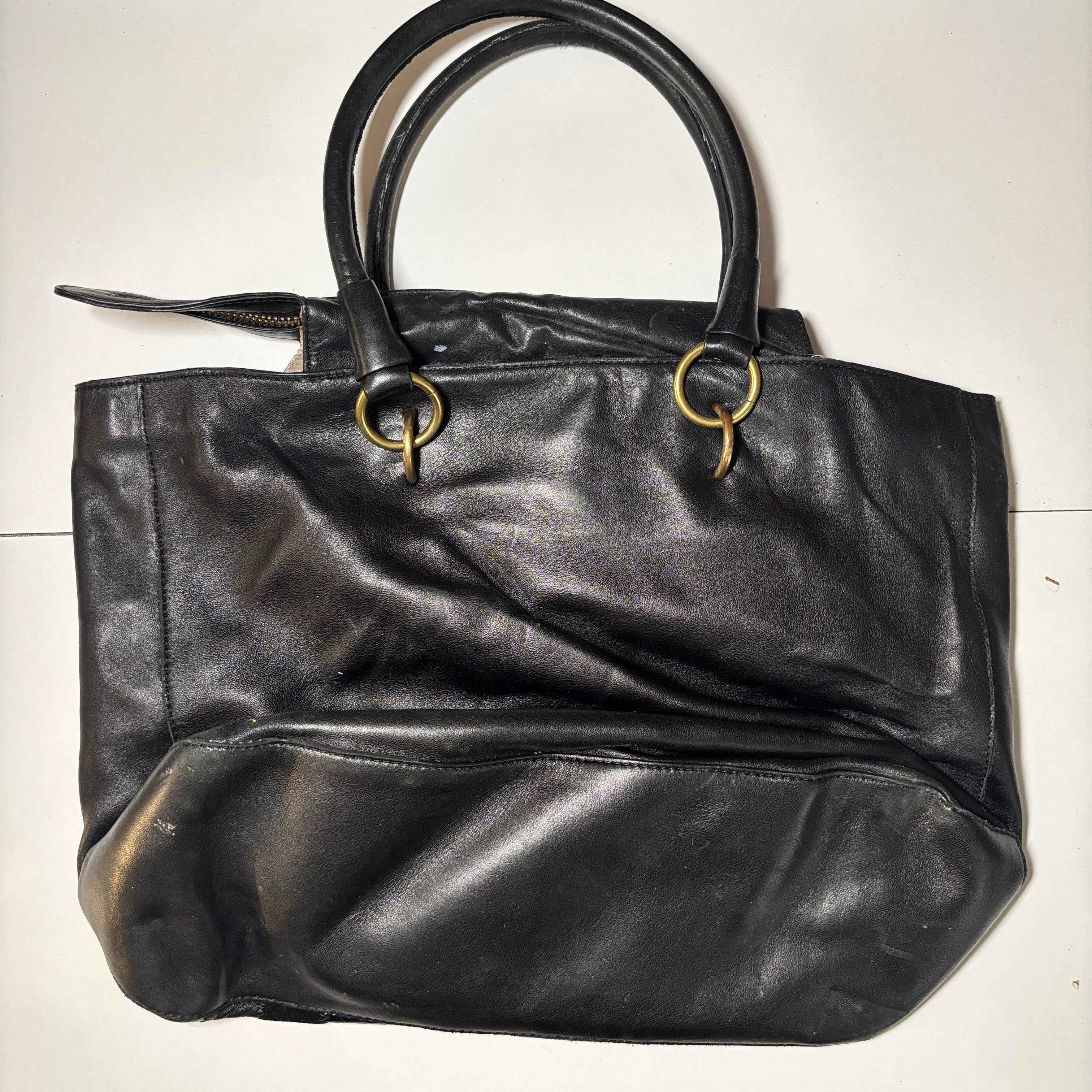 Badgley Mischka OVERSIZED Black Featured Leather Shoulder Tote Handbag