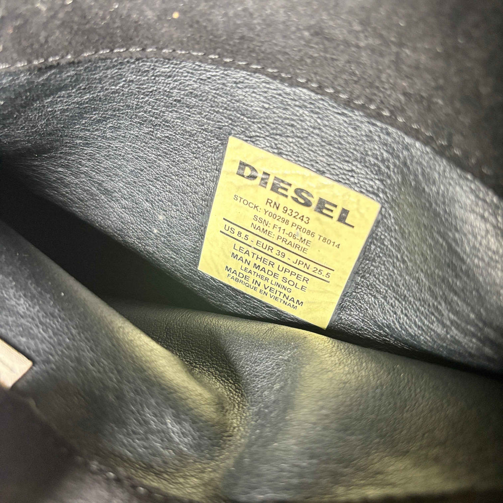 Diesel Women's Prairie Black Oiled Leather Tall Pull On Boots Size 8.5