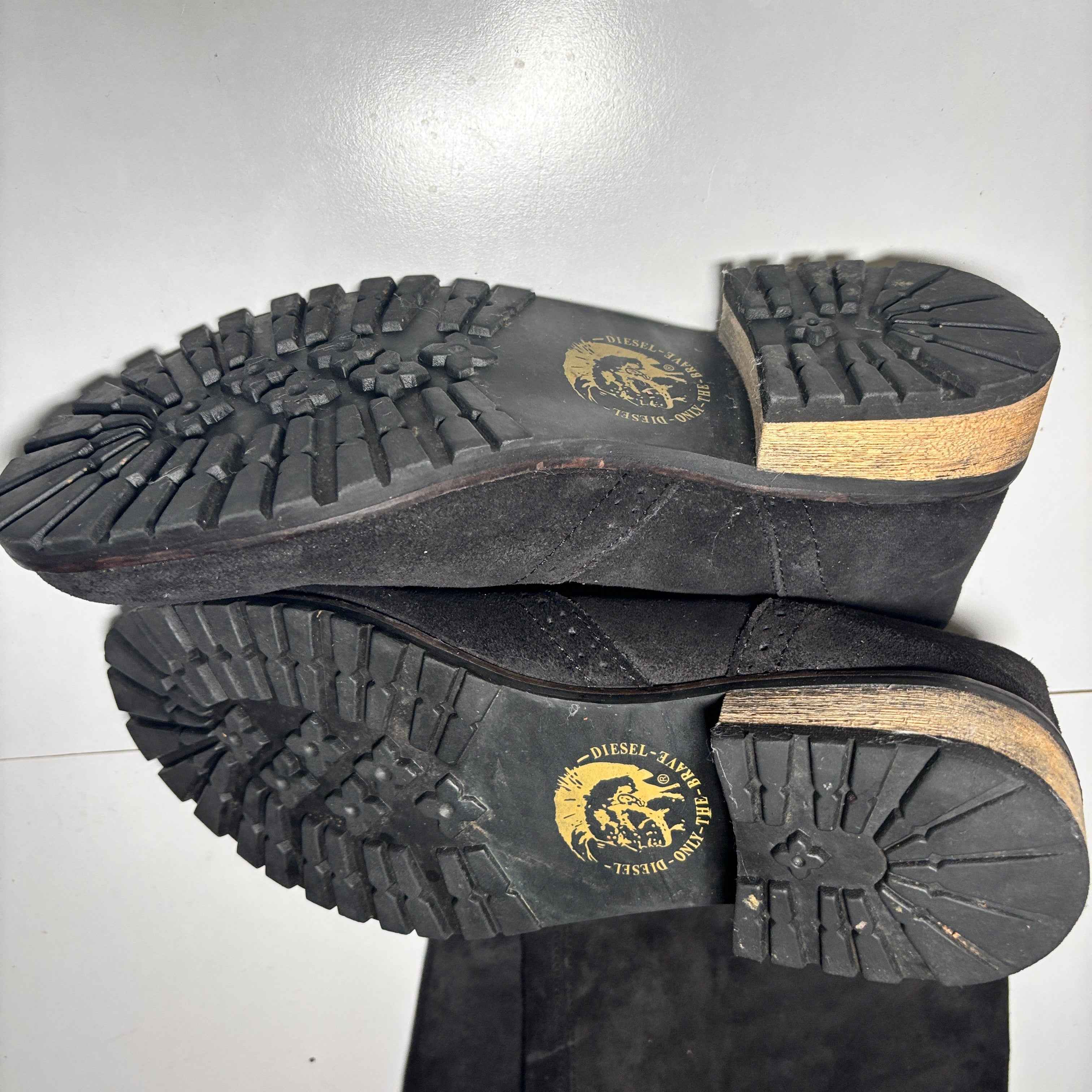 Diesel Women's Prairie Black Oiled Leather Tall Pull On Boots Size 8.5