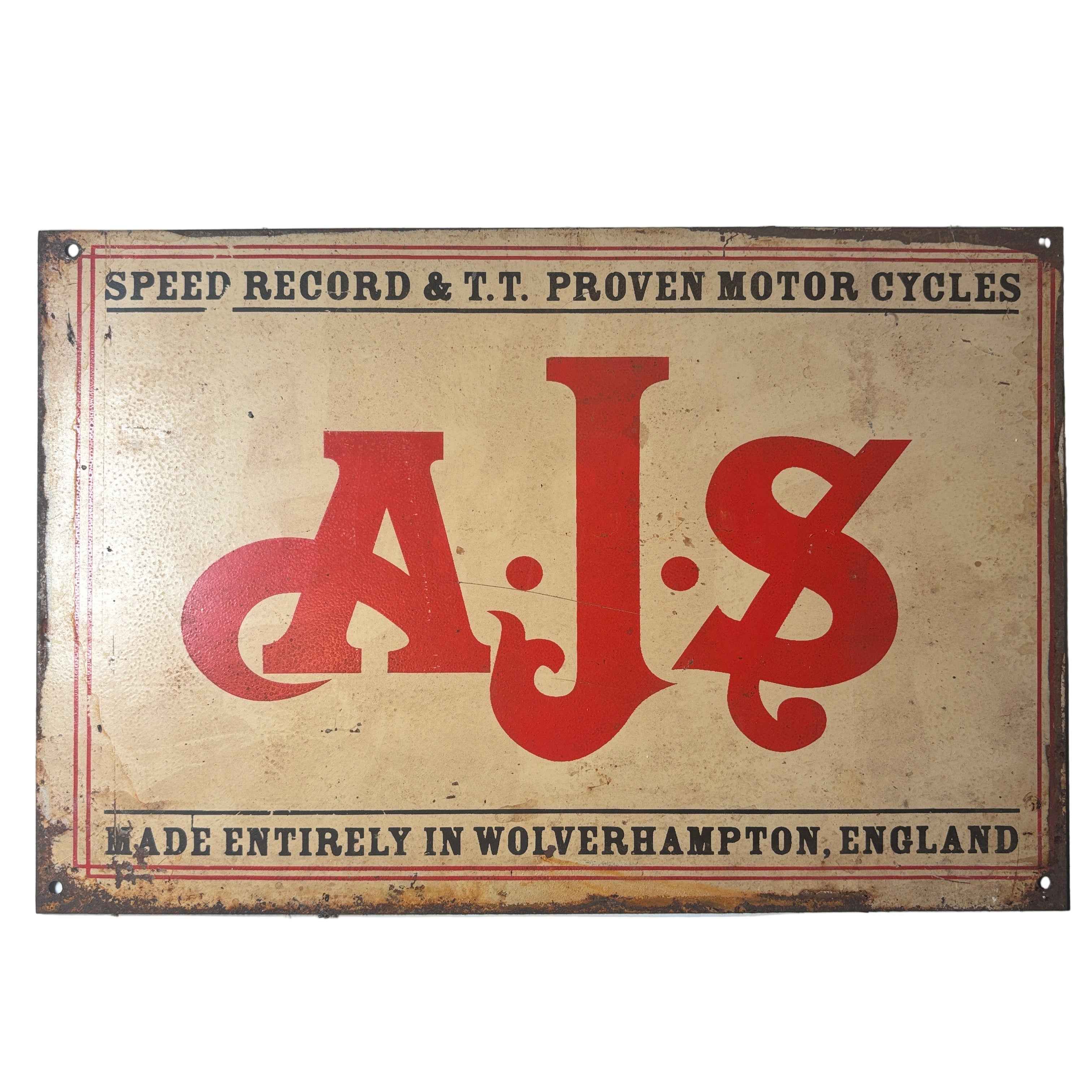 Speed Record  A.J.S. Motorcycle England Metal Sign