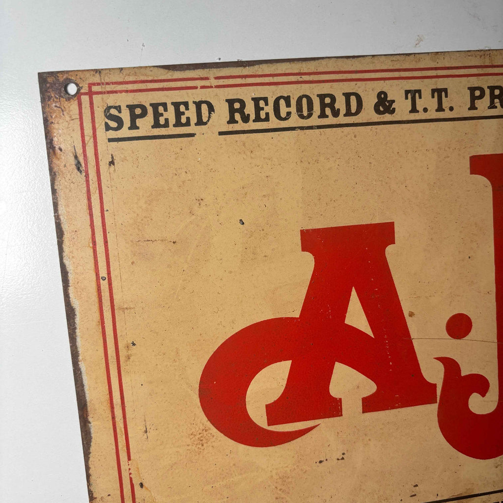 Speed Record  A.J.S. Motorcycle England Metal Sign