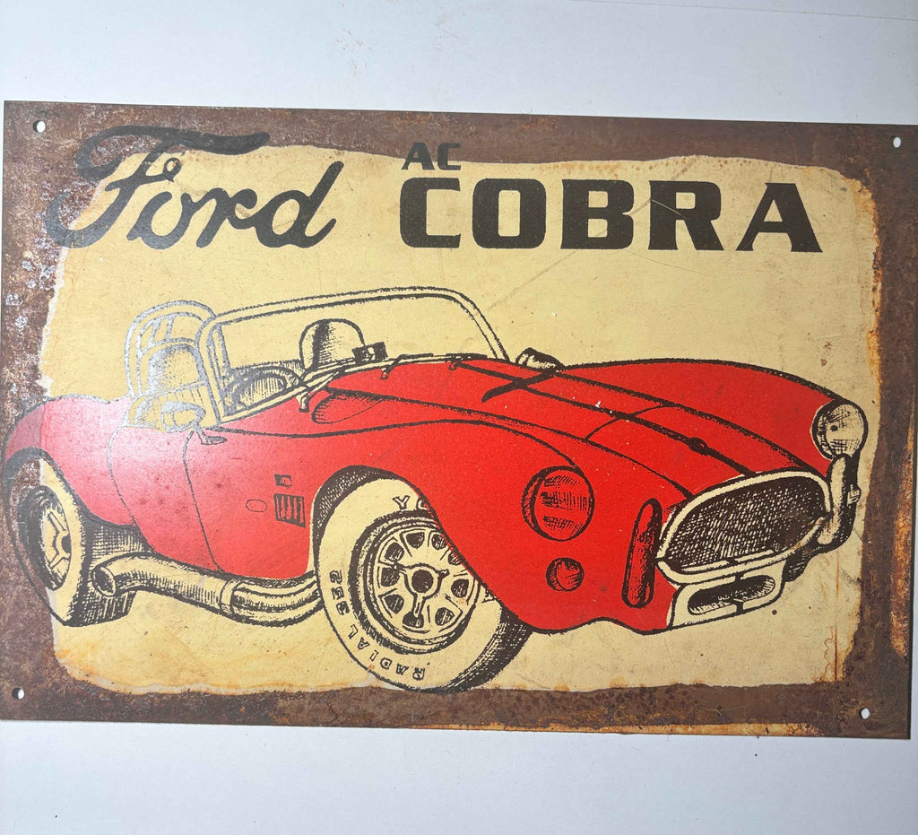 METAL SIGN - 1964 AC Cobra Powered by Ford - Vintage Look Metal Sign Repop 30cm