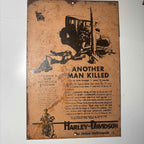 Harley Davison Press Another Man killed Car Crash Motorcycle Advert Metal Sign