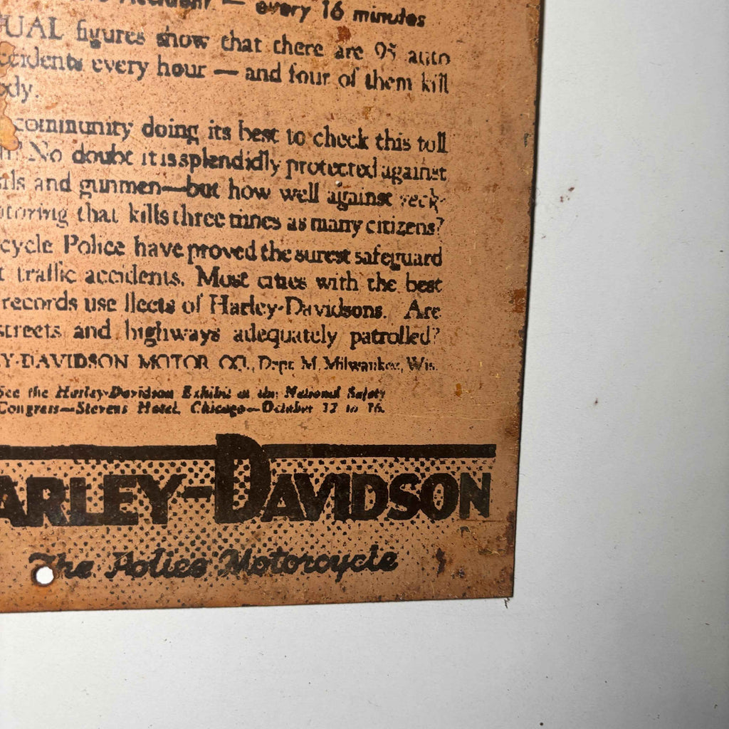 Harley Davison Press Another Man killed Car Crash Motorcycle Advert Metal Sign