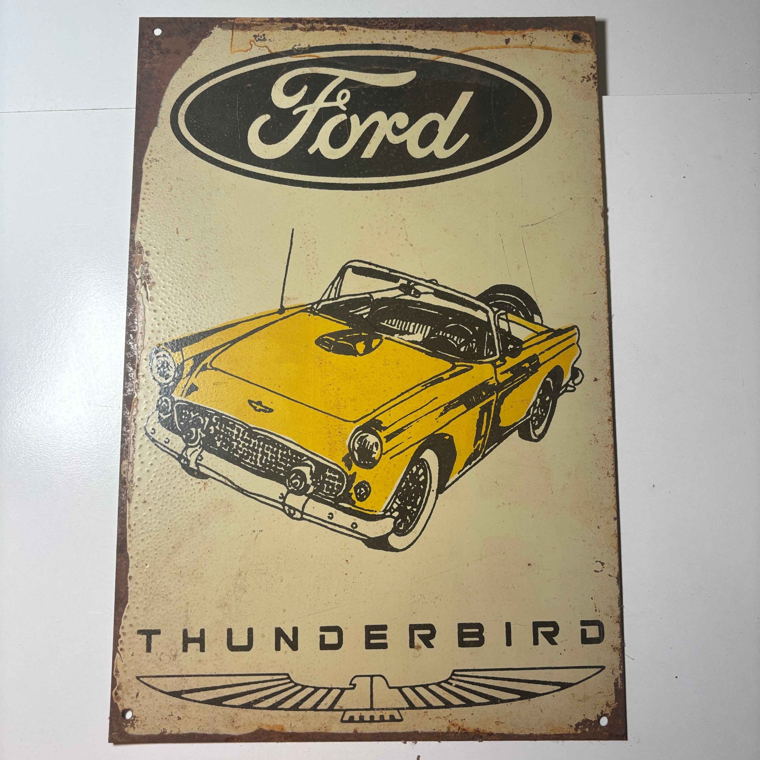 "1957 FORD THUNDERBIRD" METAL ADVERTISING SIGN 30sm x 20cm VTG.