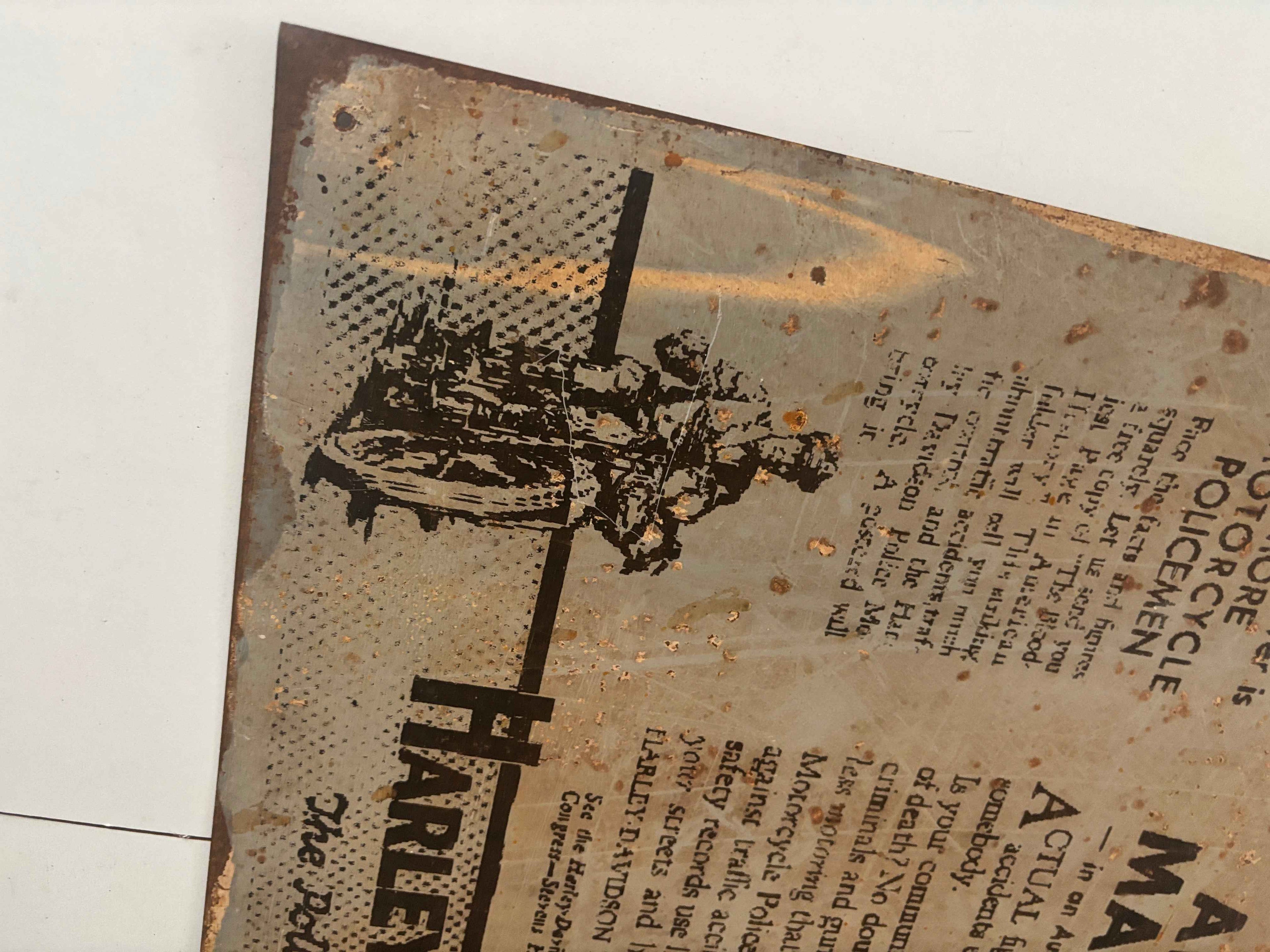 Harley Davison Press Another Man killed Car Crash Motorcycle Advert Metal Sign