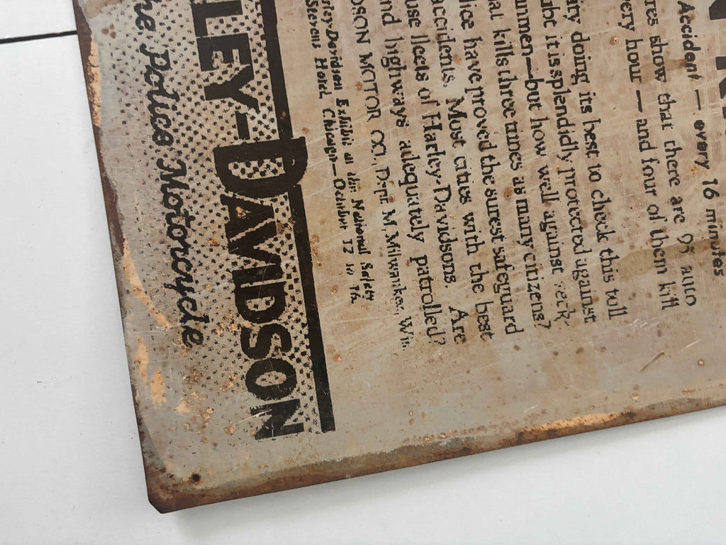 Harley Davison Press Another Man killed Car Crash Motorcycle Advert Metal Sign