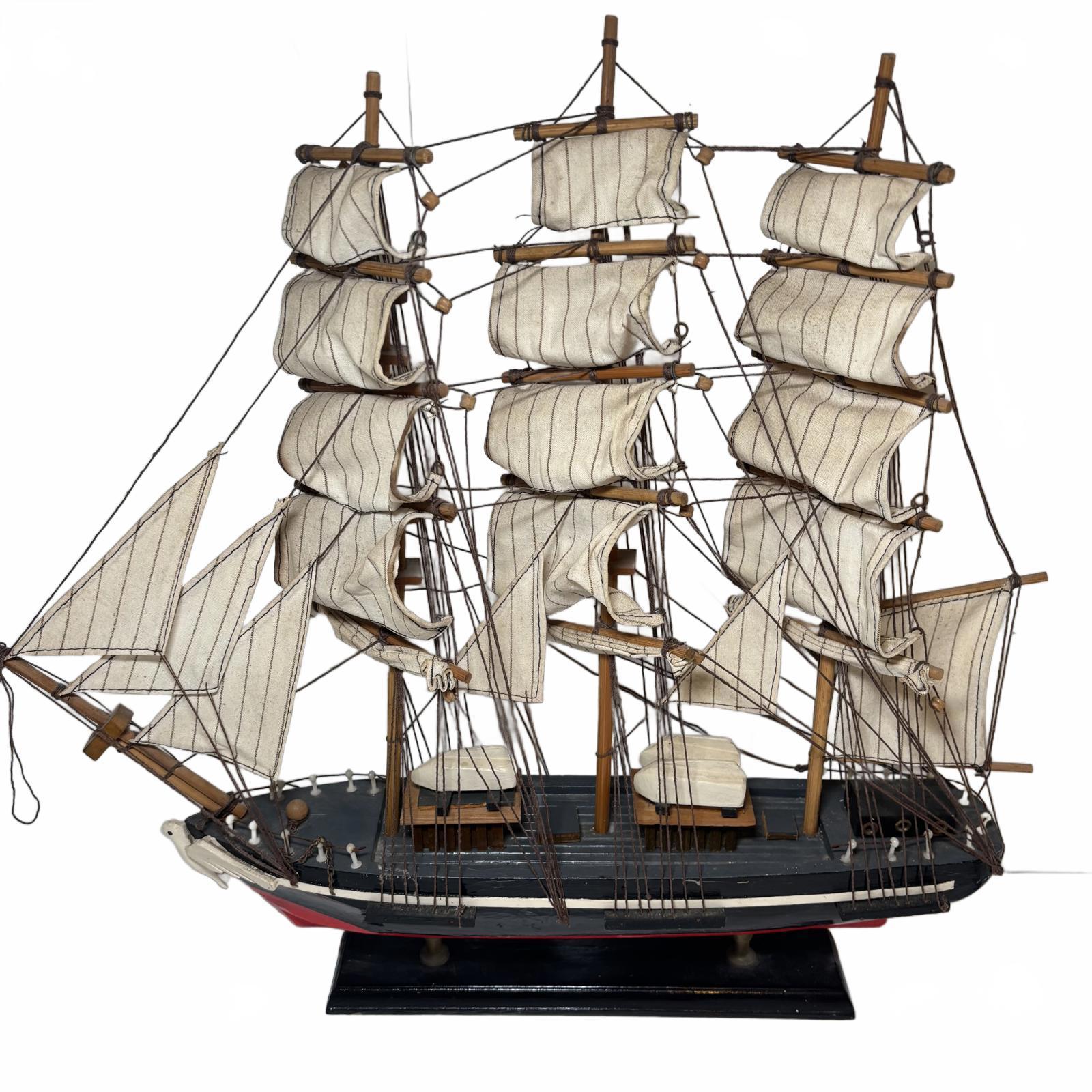 Decorative Wooden Ship Model with Fabric Sails