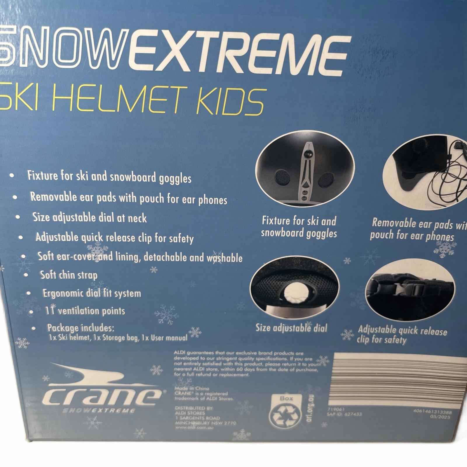Crane SnowExtreme Ski Helmet Kids Size Small Black/Grey 48-52cm
