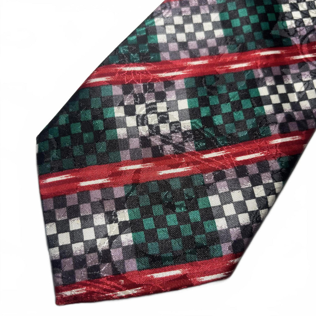 Gold City Men's Tie Red Green Checkered Pattern Trump