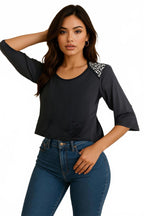 Black Fendi Size 40 3/4 sleeve top with mesh details #Fendi #MeshDetails - Come Sell Nearly Anything